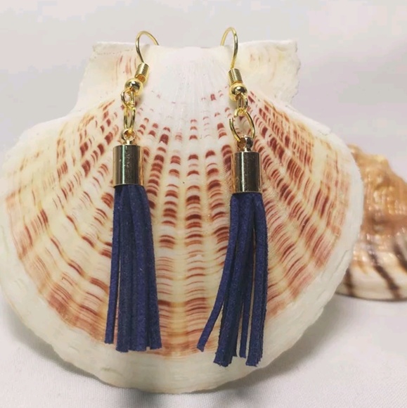 Tassle Earrings Yellow Black Navy Blue - Picture 4 of 7